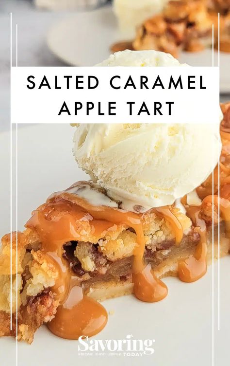 Apple Caramel Tart, Fall Tarts Desserts, Thanksgiving Tarts, Apple Tarts Recipe Easy, Apple Tart Recipe Easy, Caramel Apple Tart, Easy Salted Caramel, Apple Ice Cream, Apple Tart Recipe