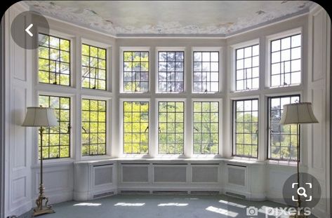 Empty Rooms Interior, Milgard Windows, Residential Windows, Window Designs, Sunroom Designs, Bow Window, French Windows, Brick Exterior House, Bay Windows