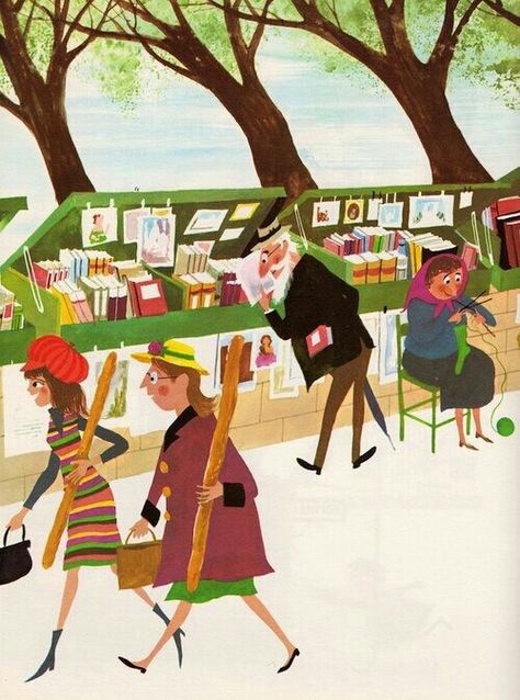 Paris Illustration, People Reading, Mid Century Illustration, Animal Illustrations, Illustration Vintage, Art Et Illustration, Naive Art, Retro Illustration, Book Store