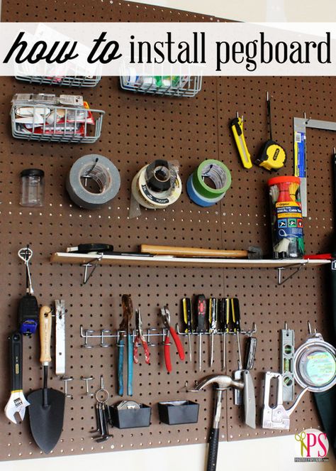 How to Hang Pegboard - An organizational DIY project that anyone can do! How To Install Pegboard, Hang Pegboard, Pegboard Garage, Peg Boards, Pegboard Organization, Shed Organization, Garage Organize, Garage Work Bench, Diy Garage Storage