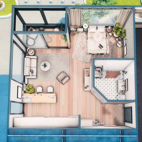 Summerrplays | Sims 4 builds | Balcony Apartment ✨️ I renovated 910 Medina Studios into a cozy one-bedroom, one-bathroom apartment with a balcony! ◾️ full build video… | Instagram 910 Medina Studios Floorplan, Sims 4 Apartment 930 Medina Studios, Sims 4 Studio Apartment Layout, 910 Medina Studios Sims 4 Layout, Sims 4 Penthouse Layout, Sims 4 910 Medina Studios, Sims Studio Apartment, Sims 4 Medina Studios, Sims Inspo House