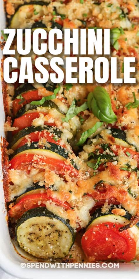 We can't get enough of this baked zucchini casserole. It's quick, simple and filled with zucchini, tomatoes and onions for a delicious vegetarian option! #spendwithpennies #zucchinicasserole #sidedish #vegetarian #summersquash Baked Zucchini Casserole, Casserole With Tomatoes, Zucchini Casserole Recipes, Best Zucchini, Baked Zucchini, Zucchini Casserole, Bake Zucchini, Vegetarian Entrees, Panko Bread Crumbs