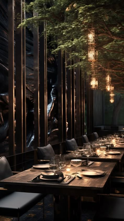 Dark Restaurant, Restaurant Table Design, Charcoal Interior, Restaurant Design Inspiration, Modern Restaurant Design, Concept Models Architecture, Expect Nothing, Rustic Restaurant, Nice Food