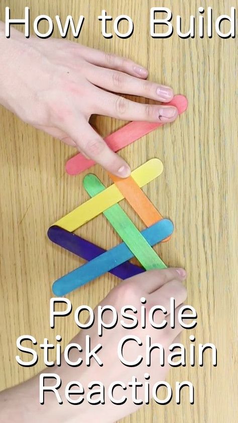 Image of how to build popsicle stick chain reaction Popsicle Stick Science Activities, Popsicle Science Experiment, Chain Reaction Stem Challenge, Popsicle Stick Stem Challenges, Popsicle Stick Chain Reaction, Stem Activities With Popsicle Sticks, Chain Reactions For Kids, Popsicle Stick Stem Activities, Building With Popsicle Sticks