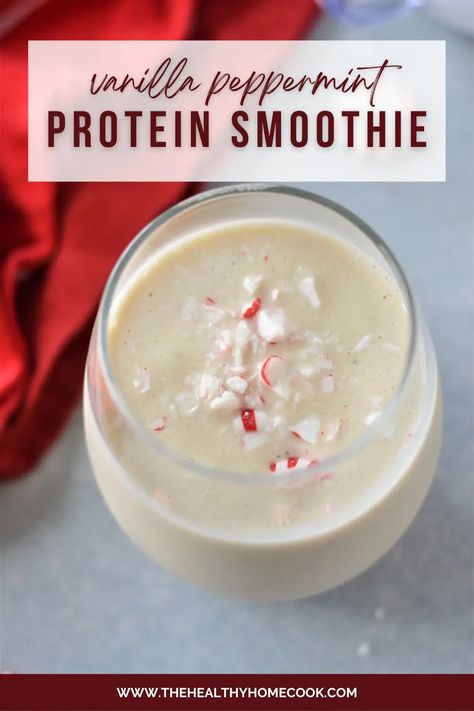 Peppermint Protein Shake, Vanilla Protein Shake Recipes, Healthy Milkshake Recipes, Christmas Smoothies, Protein Drink Recipes, Winter Smoothies, Protein Milkshake, Protein Powder Smoothie, Peppermint Recipes