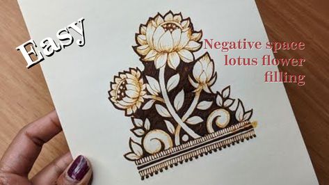 Learn negative space lotus filling made easy for you. #henna #hennatattoo #hennaart #mehndi #mehendi 3d Mehendi Designs, 3d Mehendi, Flower Henna Design, Lotus Mehndi Design, Mehendi Tutorial, Lotus Flower Henna, Jagua Henna, Mehandi Art, Floral Henna Designs