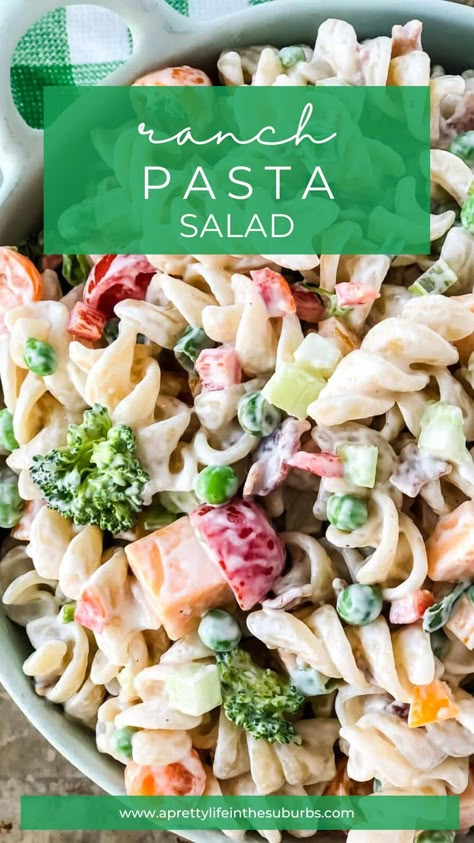 Creamy Ranch Pasta Salad Creamy Pasta Salad Dressing, Creamy Ranch Pasta, Ranch Salad Recipes, Sour Cream Pasta, Chicken Bacon Ranch Pasta Salad, Mayo Pasta Salad Recipes, Rotini Pasta Salad, Spaghetti Pasta Salad, Cold Pasta Salads