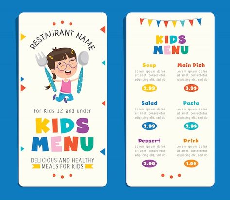 Poster Design Kids, Kids Restaurants, Kids Meal, Restaurant Names, Menu Book, Vector Food, Food Content, Kids Menu, Food Poster Design