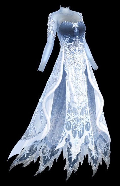 Ice Dress Aesthetic, Ice Inspired Dress, Ice Dress Fantasy Art, Ice Dress Drawing, Ice Outfit Design, Winter Fantasy Dress, Ice Outfit, Ice Clothes, Ball Gowns Drawing