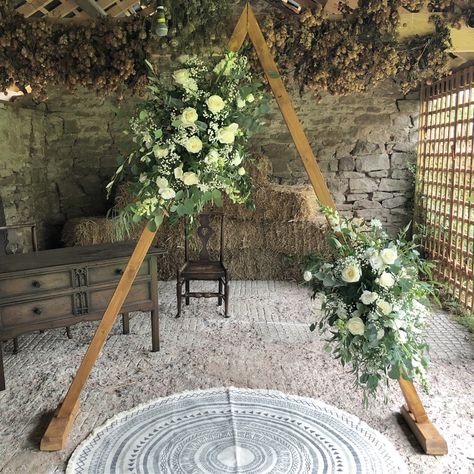 Triangle Arch Swag, Flowers For Triangle Arch, Triangle Arbour Flowers, Triangle Arch Wedding, Floral Arch Wedding Triangle, Triangle Arch Flowers Boho, Arch Wedding Ceremony, Flower Arch Wedding, Garden Wedding Flowers