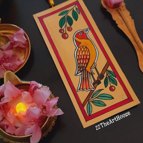 Bird Acrylic bookmark on 300gsm paper Madhubani Bookmarks, Abs Art, Art Bookmarks, Gond Art, Bookmark Design, Handmade Bookmarks Diy, Birthday Lights, Diy Crafts Bookmarks, Kalamkari Painting