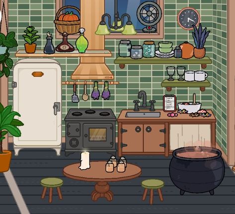 Toca Boca Dark Academia, Academia Aesthetic Kitchen, Dark Academia Aesthetic Kitchen, Dark Aesthetic Room, Dark Academia Room, Toca World, Academia Room, Kitchen Dark, Free House Design