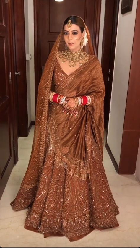 Golden Brown Lehenga, Rust Indian Bridal Outfit, Mustard Bridal Lehenga, Rust Brown Bridal Lehenga, Rust Wedding Lehenga, Rust Lengha, Rust Orange Bridal Lehenga, Rust Colour Lehenga, Brown Wedding Lehenga