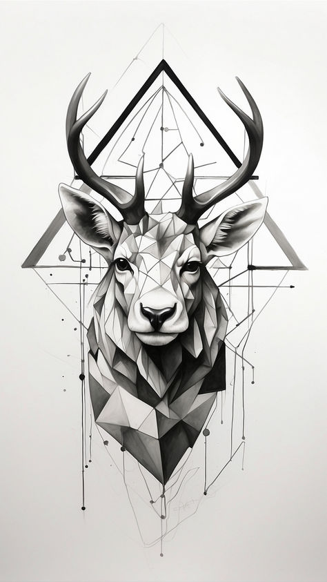 Discover the elegance of minimalistic art with our striking geometric stag tattoo sketch! 🌟🔺 Join our Telegram channel for an array of majestic designs, blending simplicity and grandeur. 📲🖋️ Subscribe now to access an exclusive gallery where the noble spirit of deer meets the precision of geometric beauty. Let your ink embody the grace of the wild. #GeometricStag #MinimalistTattoo #Tattoo #TattooIdeas Geometric Stag Tattoo, Stag Tattoo Design, Deer Tattoo Designs, Geometric Animal Tattoo, Stag Tattoo, Dragon Tattoo Ideas, Lion Head Tattoos, Minimalistic Art, Aries Tattoo