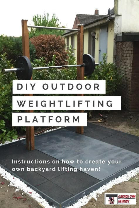 DIY Outdoor Weightlifitng Platform Long Weightlifting Platform, Outdoor Home Gym, Garden Gym, Backyard Gym, Diy Gym Equipment, Workouts Outside, Diy Fitness, Home Gym Garage, Crossfit Wods