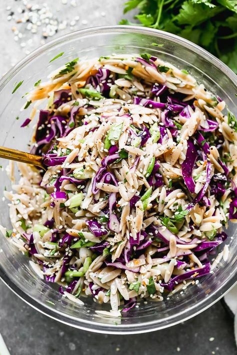 Cold Orzo Salad with Sesame - Cooking for Keeps Cold Orzo Salad, Asian Pasta Salads, Orzo Salad Recipes, How To Cook Orzo, Orzo Pasta Salad, Lime Vinaigrette, Cold Pasta Salad, Orzo Salad, Vegetarian Cabbage