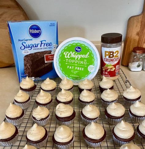 Low Points Weight Watchers, Fat Free Recipes, Sugar Free Chocolate Syrup, Frosted Cupcakes, Peanut Butter Cups Recipe, Sugar Free Jello, Devils Food Cake Mix Recipe, Peanut Butter Cupcakes, Cupcake Recipes Chocolate