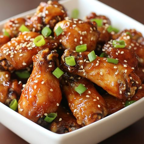 🌶️🍗 Get ready for a kick with our Spicy Sesame Chicken Wings! A fiery and flavorful treat! 🔥🍗 #WingNight Spicy Sesame Chicken Wings Ingredients: Chicken wings (1 lb) Soy sauce (2 tbsp) Sesame oil (1 tbsp) Honey (1 tbsp) Garlic, minced (2 cloves) Sriracha (2 tbsp) Sesame seeds (1 tbsp) Green onions, chopped (2 tbsp) Instructions: Mix soy sauce, sesame oil, honey, garlic, and Sriracha. Marinate chicken wings in the mixture for at least 30 minutes. Bake or grill wings until crispy. Garnish w... Marinate Chicken Wings, Spicy Sesame Chicken, Grill Wings, Sesame Chicken Wings, Marinated Chicken Wings, Marinate Chicken, Grilled Wings, Instagram Recipes, Spicy Honey