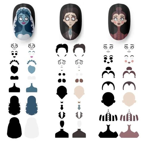 Corpse Bride Nails Simple, Tim Burton Nail Designs, Corpse Bride Nail Designs, The Corpse Bride Nails, Corpse Bride Nail Art, Tim Burton Nail Art, Tim Burton Nails, Corpse Bride Nails, Tim Burton's Corpse Bride