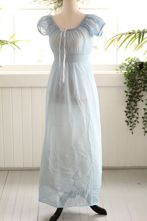 Blue Nightgown, Cotton Night Dress, Cinderella Blue, Womens Nightgowns, Women's Nightgowns, Puffy Sleeves, Nightgowns, Empire Waist, Night Dress