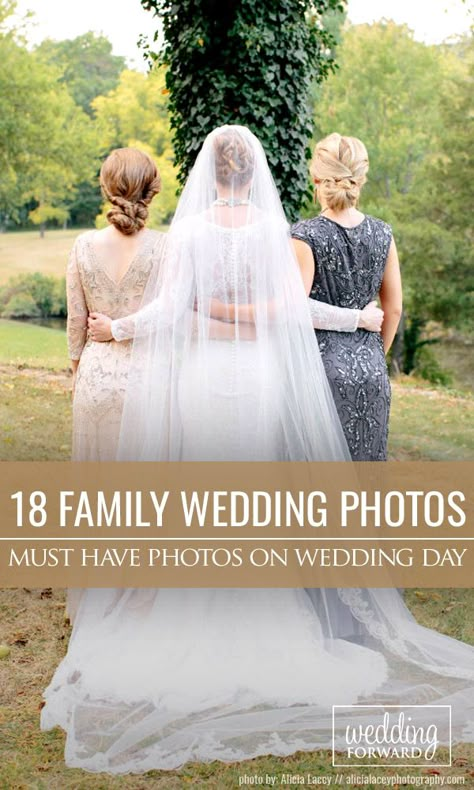 18 Must Have Family Wedding Photos. Devote a special time for family wedding photos, for example immediately after ceremony. Get some ideas for wonderful family photos. ❤ See more: http://www.weddingforward.com/family-wedding-photos/ #wedding #photos Past Family Members Wedding, Fun Family Wedding Photo Ideas, Must Have Family Wedding Photos, Parents Wedding Pictures At Wedding, Bridal Party Family Photos, No First Look Wedding Photo Ideas, Beach Wedding Photo Ideas With Family, Wedding Pic Poses, Family Photos For Wedding