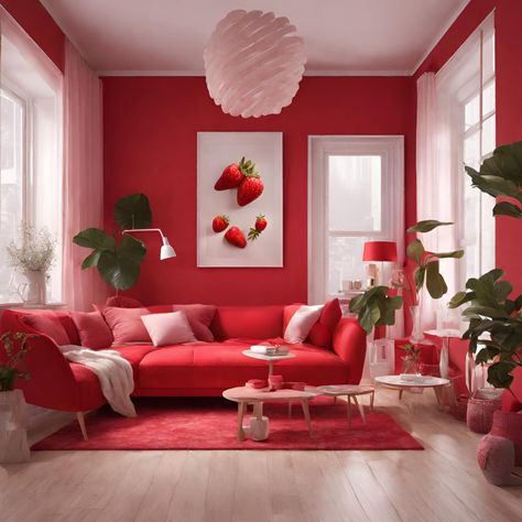 step into the rich warmth of a strawberry bliss lounge, where elegance meets vibrant red hues. Adorned with a sweet strawberry painting and hints of green, this living room is a delightful retreat. 🍓🌿 #strawberrybliss #elegantred #homedelight #redinterior #chicliving #prettydetails #cozy #interiorcharm  #livingroominspo #huesofred #homevibes #strawberrydecor #lushgreens #home #house #room #lounge #livingroom #red #redcore #redroom #redtheme #inspo #inspiration #roomdecor #homedecor Strawberry Living Room, Strawberry Painting, Strawberry Bliss, Color Room, Strawberry Decorations, Themed Rooms, Red Rooms, Chic Living, Elegant Red