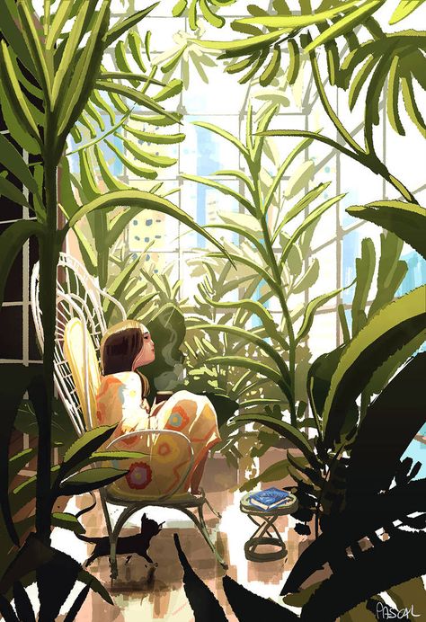 블로그 디자인, Inspirational Paintings, Garden Escape, Pascal Campion, Figurative Kunst, Postcard Design, Green House, Plant Illustration, The Window