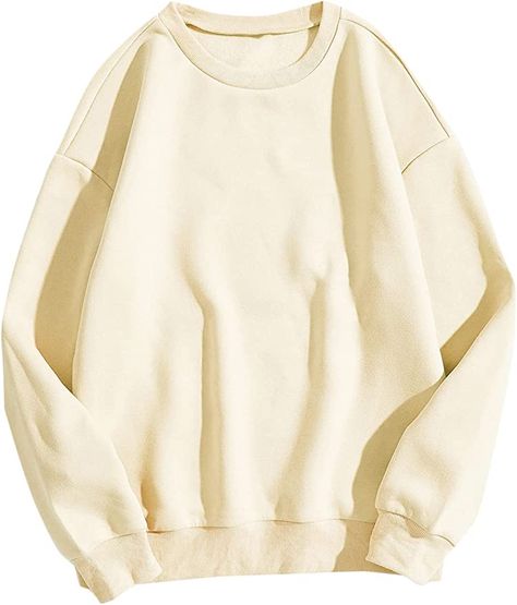 Verdusa Women's Long Sleeve Top Round Neck Drop Shoulder Pullover Sweatshirt Coffee L at Amazon Women’s Clothing store Beige Sweatshirt, Dropped Shoulder Sweatshirt, Fashion Hoodies, Beige Style, Sports Hoodies, Round Neck Sweatshirts, Sweatshirt Women, Women Long Sleeve Tops, Fall Sweatshirt