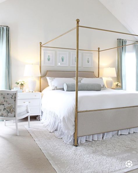 T U F T & T R I M on Instagram: “My bedroom update is complete!!✨Today on Tuft & Trim I'm sharing a tour of the space, along with the sources so you can shop the look! I'll…” Instagram Bedroom, Cape Cod Style House, Bedroom Updates, White Interior Design, Coastal Contemporary, Bedroom Goals, Canopy Bed, White Bedding, Guest Bedrooms