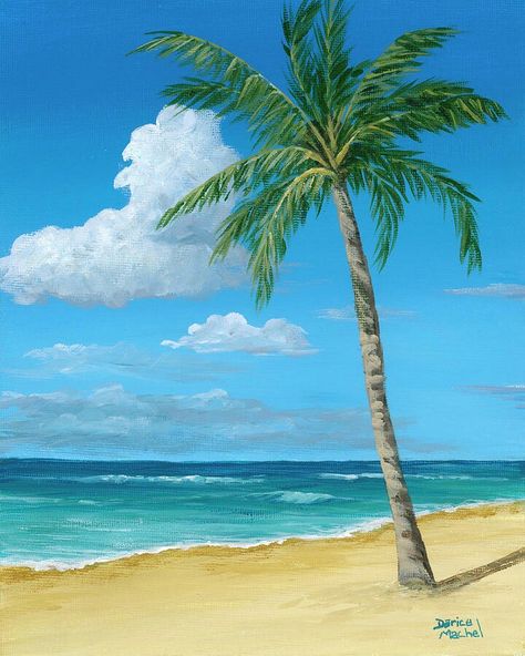 Beach Scene Painting, Beach Mural, Beach Drawing, Beach Art Painting, Palm Trees Painting, Beach Paintings, Scene Painting, Canvas For Beginners, Flower Painting Canvas