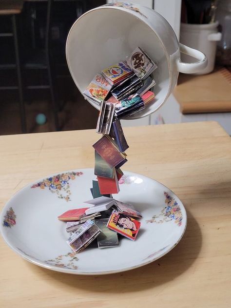 Crafty Fun Group | Finally tried the floating tea cup. | Facebook Tea Cup Gift Ideas Filled, Floating Teacups Ideas, Tea Cup Diy, Diy Floating Tea Cup, Cracked Teacup, Diy Craft Gifts, 3d Tea Cup Svg Free, Giant Props, Tea Cups Diy