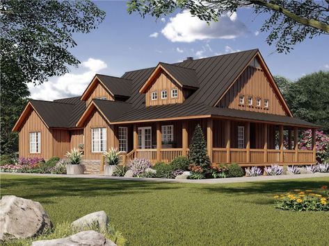 062H-0457: Two-Story Country House Plan Rustic Farmhouse Floor Plans, Deep Porch, Small Cabin Plans, Wraparound Porch, House Design Plans, Ranch Style House, Rustic Homes, Ranch Style House Plans, Rustic Country Home