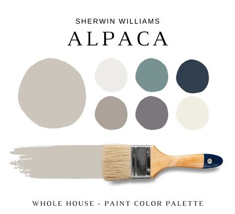 Sherwin Williams ALPACA Paint Palette, Modern Neutral Color Palette, Interior Wall Paint, Neutral Paints, Warm Gray Paint, Home Paint Colors - Etsy Alpaca Sherwin Williams Coordinating Colors, Sherwin Williams Alpaca Color Scheme, Wall Paint Neutral, Sw Alpaca, Sherwin Williams Alpaca, Sherwin Williams Warm Neutrals, Alpaca Sherwin Williams, Paint Sheen Guide, Color Palette Interior