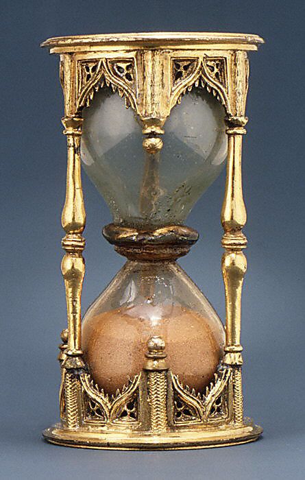 Sand Glass, Half-Hour  Date: first quarter 16th century Culture: German Medium: Bronze-gilt and silver-gilt Genshin Sona, Victorian Academia, 3d Structure, Sand Glass, Gear Clock, Sand Timer, Hourglasses, Sundials, Antique Clocks