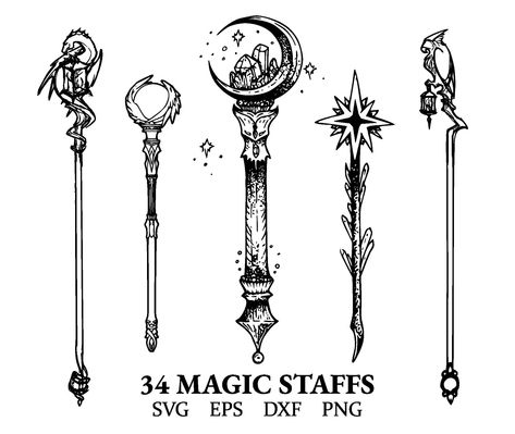 Magic Staff Drawing, Witch Staff Drawing, Staff Diy, Wizard Staff Drawing, Staff Drawing, Wizard Staff Tattoo, Magic Staff Design, Mage Tattoo, Staff Tattoo