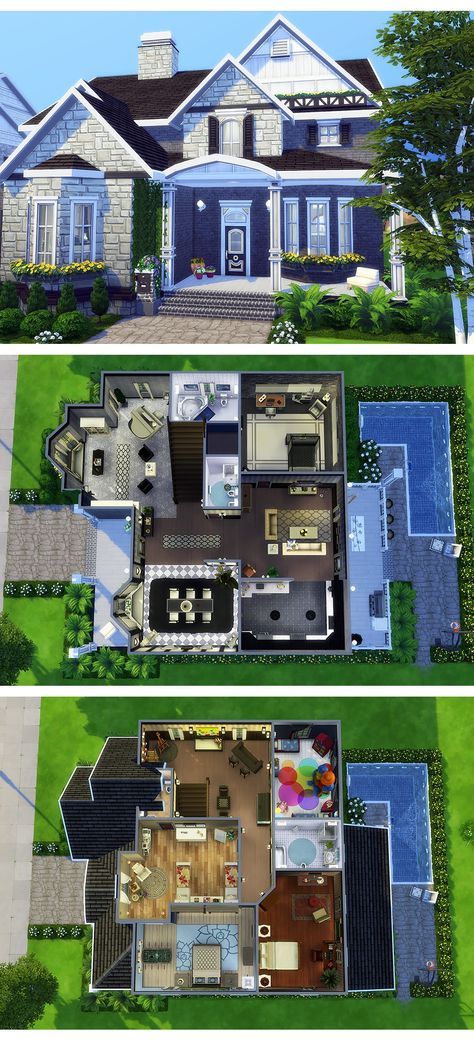 Sims 3 Layout House Plans, Sims 40x30 House, Sims 4 House 3 Bedroom, Sims 4 Rich House Interior, Sims 4 Two Story House Layout, Sims Big House, Sims 4 Color Palette, Sims 4 Layouts, Sims House Ideas Exterior