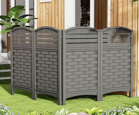 PRICES MAY VARY. SIZE - 45" (H) x 22" (W) Per ADDOK Outdoor Fence Panel, Air Conditioner Fence Set consists of 4 Resin panels,providing ample privacy space for AC units, trash cans and pool equipment in the garden.You can also add some artistic pendants to the panel，this will enhance the aesthetics of the covered area. STABLE - The ADDOK fence is equipped with metal stakes that can be deeply inserted into the ground. ensuring excellent wind resistance and preventing the outdoor privacy screen fr Hidden Garbage Cans Outdoor, Ac Unit Cover Outdoor, Trash Can Enclosure, Air Conditioner Fence, Pool Equipment Enclosure, Ac Unit Cover, Fence Privacy Screen, Front Yard Patio, Fence Privacy