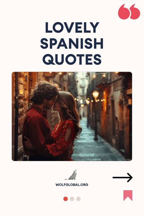 A couple embracing in a warmly lit narrow street, under the title "Lovely Spanish Quotes".
A graphic with romantic Spanish phrases and emojis, and a "Get 100+ More" button.
A smiling woman with a laptop, surrounded by social media icons and promotional text. Spanish Love Quotes, Romantic Spanish Quotes, Spanish Love Poems, Love In Spanish, Spice Up Your Love Life, Spanish Phrases, Deep Quotes About Love, Quotes To Inspire, Perfection Quotes