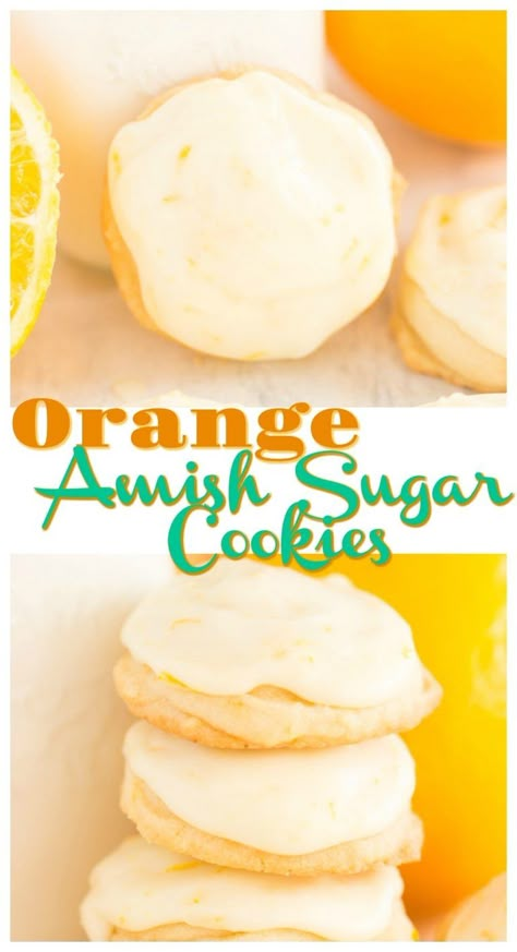 Iced Orange Amish Sugar Cookies - The Gold Lining Girl Sugar Cookies Recipes, Amish Cookies, Amish Sugar Cookies, Orange Icing, Patisserie Fine, Orange Cookies, Pecan Cake, Amish Recipes, Fresh Orange