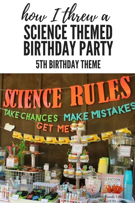 What little kid doesn't love Science? We pushed this Science Birthday Theme to the Experiment Limit! We made Slime, Elephant Toothpaste, Lemon Volcanoes and more. This entire Magic School Bus and Bill Nye the Science Guy Inspired Party was our favorite Birthday Party Theme for our active boy. Find all the details, puns, experiments and party supplies you need to throw your own for the Mad Scientist you have at home. Science VBS, Staff Room, Teacher Appreciation Theme Science Party Printables Free, Science Birthday Party Invitations, Magic School Bus Birthday, Science Experiment Party, Messy Birthday Party Ideas, Magic School Bus Birthday Party, Science Experiment Birthday Party, Magic School Bus Party, Science Party Ideas