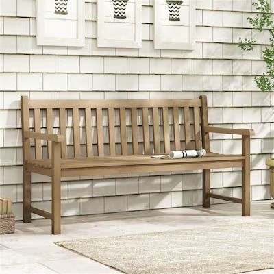 Outdoor wooden bench at Lowes.com: Search Results Bench With Backrest, Teak Bench Outdoor, Teak Garden Bench, Wood Bench Outdoor, Patio Benches, Porch Bench, Outdoor Garden Bench, Teak Side Table, Patio Bench