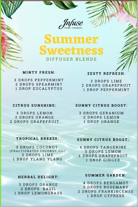 Fresh Scent Essential Oil Blends, Summer Essential Oil Diffuser Blends, Summer Oil Diffuser Blends, Diy Diffuser Oil, Essential Oil Combinations For Diffuser, Citrus Diffuser Blends, Energizing Diffuser Blends, Oil Blends To Diffuse, Summer Essential Oil Blends