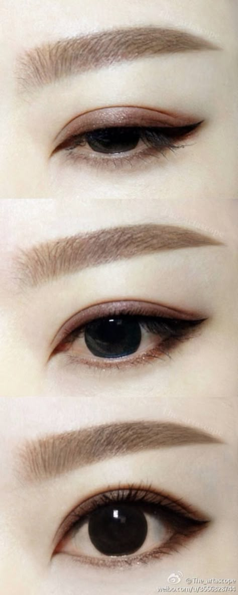 Pretty Chocolate shimmer smoke liner with blk wing for Asian eyes. Korean Eyebrows, Makeup Ulzzang, Teknik Makeup, Straight Eyebrows, Mekap Mata, Korean Makeup Tutorials, Make Up Tutorials, Korean Eye Makeup, Ulzzang Makeup