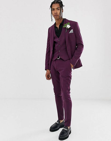 Men's Suits | Men's Designer & Tailored Suits | ASOS Fall Wedding Suits, Prom Outfits For Guys, Nerd Wedding, Purple Suit, Formal Men, Prom Inspo, Formal Men Outfit, Purple Suits, Slim Suit