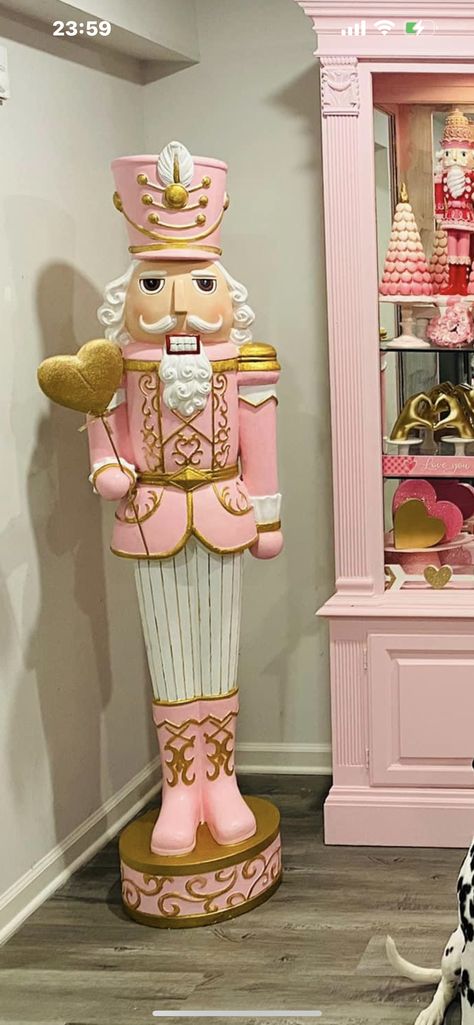 Valentine Nutcracker Diy, Pink And Gold Nutcracker, Walmart Nutcracker, Nutcracker Makeover, Candy Nutcracker, Pink Nutcracker Christmas, Giant Nutcracker, Pastel Nutcracker, Diy Nutcracker