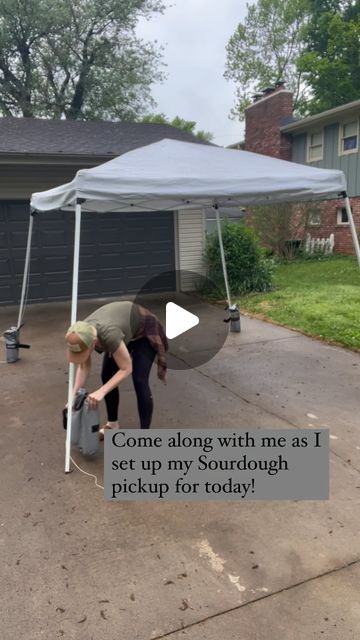 Flourish Cottage Bakery & Garden / Kelly Jones on Instagram: "I was inspired by @littlepearlbreads for this driveway pickup, I thought she was genius for thinking of this! The tent solves the issue of not having a porch and I don’t need to constantly watch the driveway to run out bread to customers all through the day. It’s a win for sure! #cottagebakery #sourdoughbread #microbakerylife #flourishcottagebakeryandgarden" Backyard Bakery Shed, Shed Bakery Ideas, Porch Pickup Box Ideas Small Business, Micro Bakery Porch Pickup, Home Bakery Porch Pickup, Bakery Shed, Porch Pick Up Bakery, Porch Bakery, Rubbermaid Storage Shed