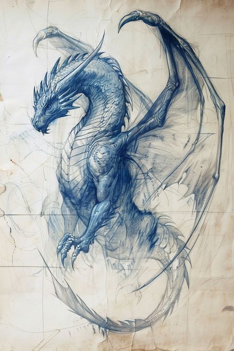 Dragon Inspo Drawing, Fantasy Dragon Sketch, Dragon Body Drawing, Dragon Drawing Sketches Simple, Blue Dragon Drawing, Dragon Pictures Drawings, Dragon Ink Drawing, Dragon Fire Tattoo, Dragons Sketch