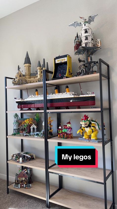 Lego Setup Ideas, Lego Display Ideas Kids Rooms, Lego Display Ideas Shelves, Lego Bookshelf, Lego Shelf Display, Lego Display Shelves, Lego Display Shelf, Lego Shelves, Lego Shelf