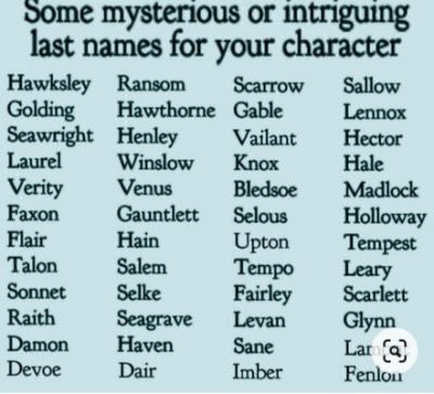 Secret Society Name Ideas, Unique Names For Characters, Character Last Names, Names For Characters, Last Names For Characters, Cool Last Names, Menulis Novel, Studie Hacks, Writing Inspiration Tips