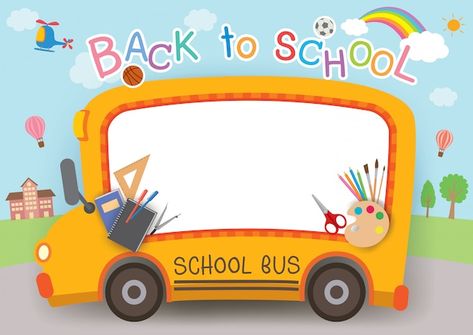 Back to school card | Premium Vector #Freepik #vector #school-bus #bus-cartoon #children-book #cartoon-card School Binder Covers, Bus Cartoon, Back To School Clipart, Planting For Kids, School Card, School Board Decoration, Welcome To School, School Template, School Illustration